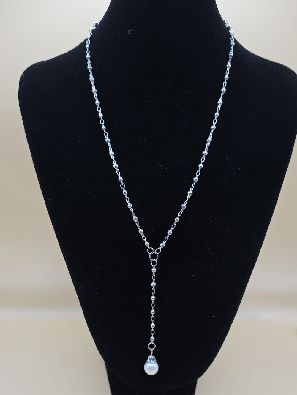 Timeless Silver-tone Faux Pearl Drop Y Necklace